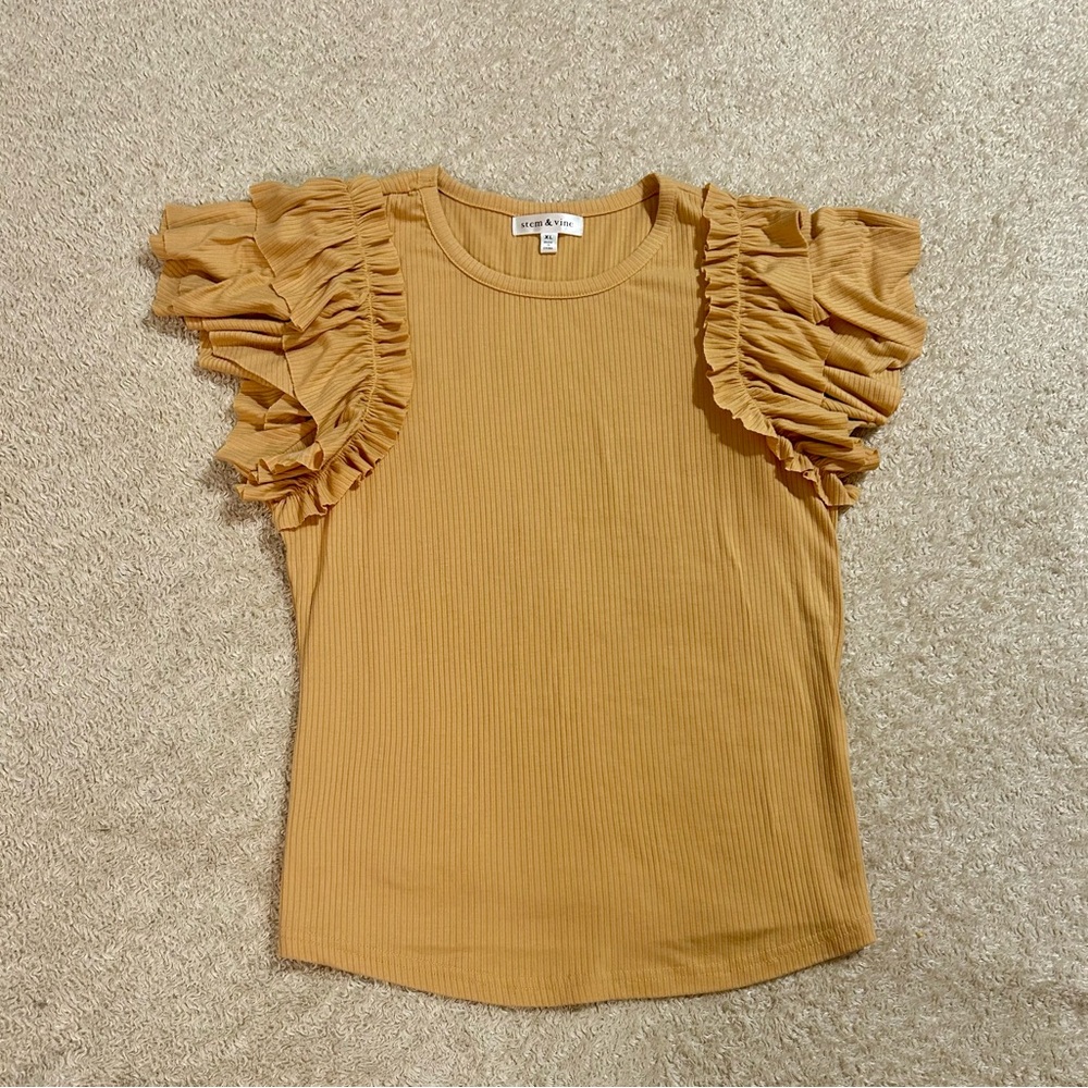 Chic Mustard Ruffle Sleeve Blouse